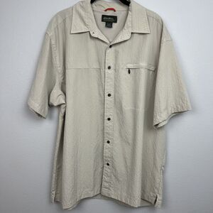 Eddie Bauer Shirt Mens Short Sleeve Button Fishing Hiking Zipper Pocket Large